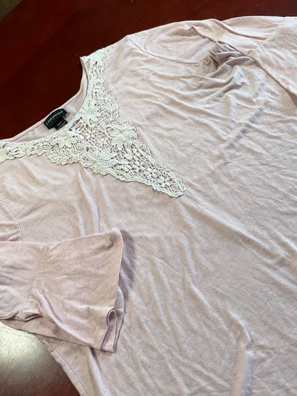Womens Lane Bryant Floral Lace Detail Linen Blend Pink Sping Blouse (Size 18 20)